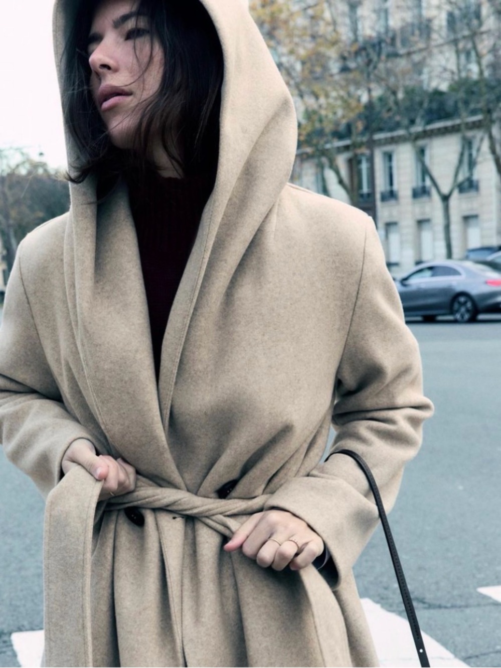 Zara soft hooded coat with belt Medium